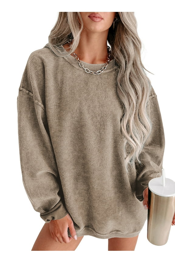 Womens Sweatshirt Oversized Casual Crew Neck Loose Corduroy Sweatshirt Pullover Fashion Long Sleeve Comfy Tops