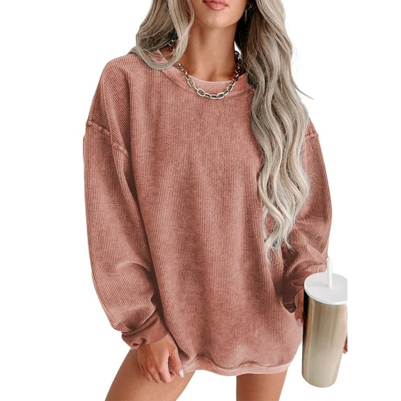 Eytino Womens Sweatshirt Oversized Casual Crew Neck Loose Corduroy Sweatshirt Pullover Fashion Long Sleeve Comfy Tops