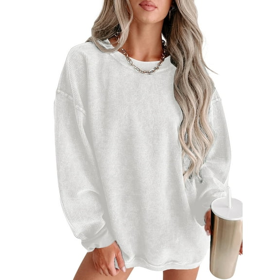 Eytino Womens Sweatshirt Oversized Casual Crew Neck Loose Corduroy Sweatshirt Pullover Fashion Long Sleeve Comfy Tops