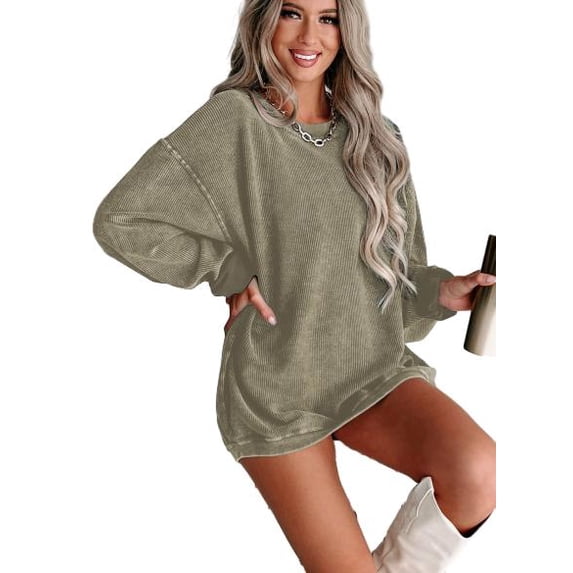 Eytino Womens Sweatshirt Oversized Casual Crew Neck Loose Corduroy Sweatshirt Pullover Fashion Long Sleeve Comfy Tops