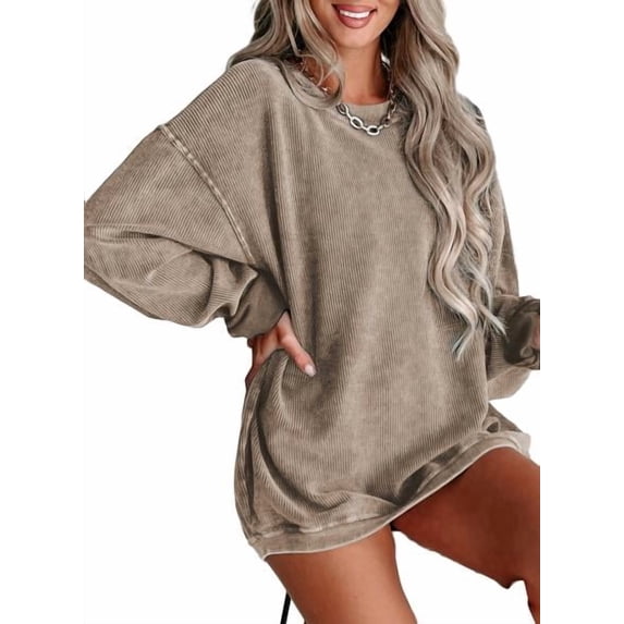 Eytino Womens Sweatshirt Oversized Casual Crew Neck Loose Corduroy Sweatshirt Pullover Fashion Long Sleeve Comfy Tops