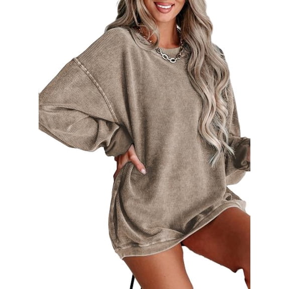 Eytino Womens Sweatshirt Oversized Casual Crew Neck Loose Corduroy Sweatshirt Pullover Fashion Long Sleeve Comfy Tops