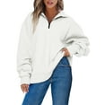 thumbnail image 1 of Eytino Womens Sweatshirt Oversized Sweatshirts Half Zip Pullover Long Sleeve Drop Shoulder Fleece Workout Pullover Solid Sweatshirt L White, 1 of 3