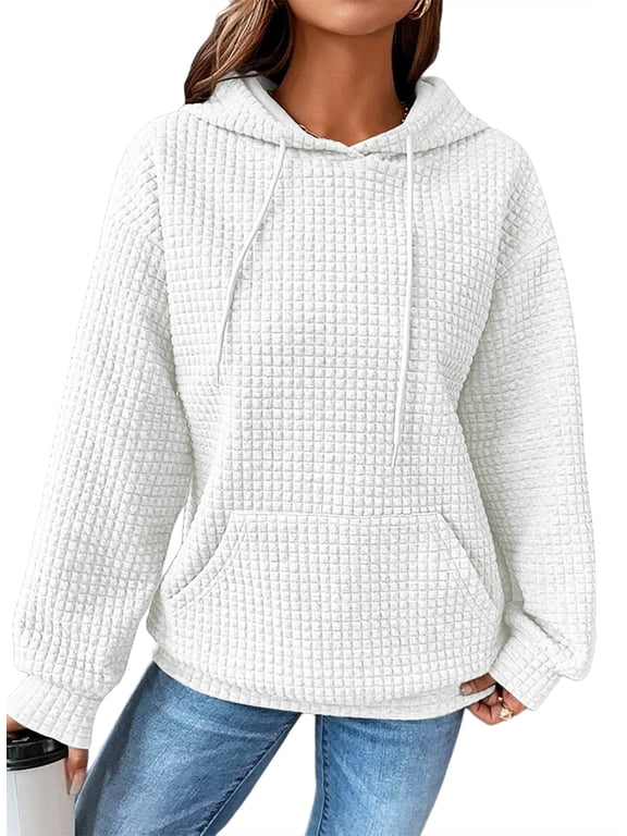 Womens Sweatshirts Hoodies Oversized Hoodies Sweatshirts Lightweight Pullover Fall Casual Drawstring Hoodie with Pocket White XL