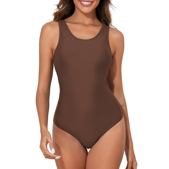 Eytino Womens Swimsuit Athletic One Piece Swimsuits Racerback Crisscross Back Padded Sports Training Bathing Suits Slimming Swim Suit Modest Full Coverage Swimming Suits Womens Swimwear Brown XL