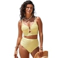 thumbnail image 1 of Eytino Womens Swimsuit High Waisted Bikini Sets V Neck Cutout Tummy Control Swimming Suits Textured Ruched Two Piece Bathing Suits Swimwear Yellow S-2XL, 1 of 12
