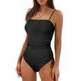 thumbnail image 1 of Eytino Womens Swimsuit One Piece Swimsuit Drawstring Bathing Suit Ribbed Tummy Control Swim Suit Tie Side Swimming Suits Ruched Womens Swimwear Black S, 1 of 11