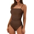 thumbnail image 1 of Eytino Womens Swimsuits One Piece Tummy Control Swim Suit Drawstring Bathing Suit Ribbed Tie Side Swimming Suits Ruched Square Neck Womens Swimwear Brown 2XL, 1 of 10