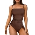 thumbnail image 1 of Eytino Womens Swimsuits One Piece Tummy Control Swim Suit Drawstring Bathing Suit Ribbed Tie Side Swimming Suits Ruched Square Neck Womens Swimwear Brown 2XL, 1 of 10