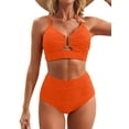 thumbnail image 1 of Eytino Womens Swimwear High Waisted Bikini Sets Tummy Control Swimsuits V Neck Cutout Swimming Suits Textured Ruched Two Piece Bathing Suit Swimwear Orange S-2XL, 1 of 8