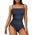 thumbnail image 1 of Eytino Womens Swimwear Ruched Drawstring One Piece Swimsuits Ribbed Tummy Control Swim Suit Tie Side Swimming Suits Blue L, 1 of 10