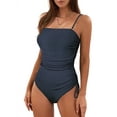 thumbnail image 1 of Eytino Womens Swimwear Ruched Drawstring One Piece Swimsuits Ribbed Tummy Control Swim Suit Tie Side Swimming Suits Blue L, 1 of 10