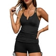 thumbnail image 1 of Eytino Womens Swimwear Tankini Swimsuits Tummy Control Bathing Suits V Neck Two Piece Tankini Top with Boyshorts Swimming Suits Swimwear Black S-2XL, 1 of 11
