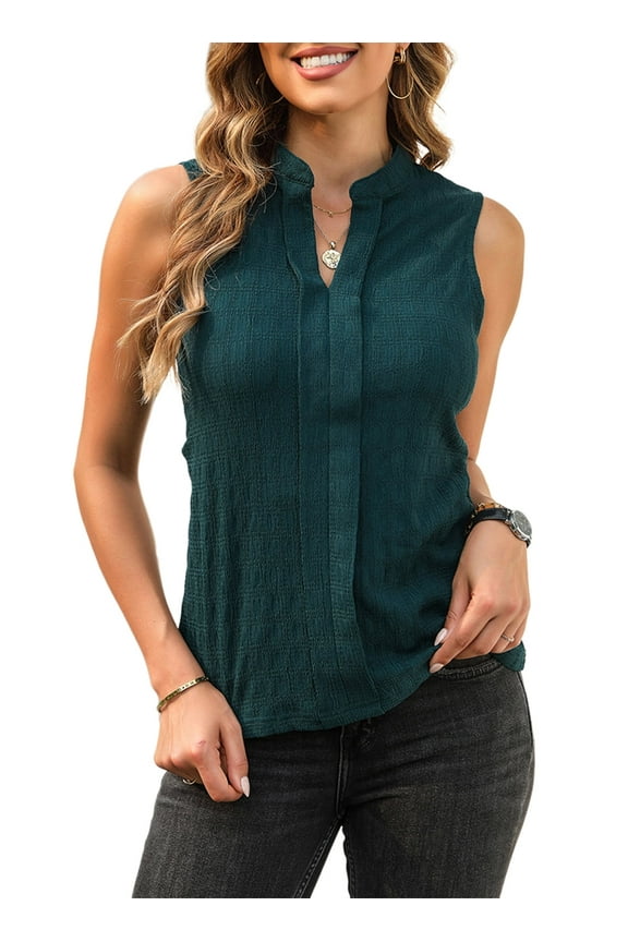 Womens Tank Tops Summer Loose Fit Pleated V Neck Sleeveless Tops Basic Workout Summer Tank Green S-2XL
