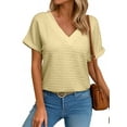 thumbnail image 1 of Eytino Womens Top Summer Casual Cap Short Sleeve Basic T Shirts Textured Solid Color V Neck Workout Tee Shirts Blouses Gold S-2XL, 1 of 11