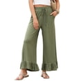 thumbnail image 1 of Eytino Womens Trousers Casual Drawstring Elastic Waist Wide Leg Ruffle Hem Palazzo Pants with Pockets, 1 of 8