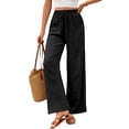thumbnail image 1 of Eytino Womens Wide Leg Pants Casual Loose Summer Boho Drawstring Elastic Waist Travel Vacation Beach Pants Hollow Out Textured Lounge Pants, 1 of 7