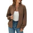 thumbnail image 1 of Eytino Zip Up Jacket Womens Bomber Jacket Lightweight Long Sleeve Stand Collar Jacket with Pockets Brown, 1 of 10