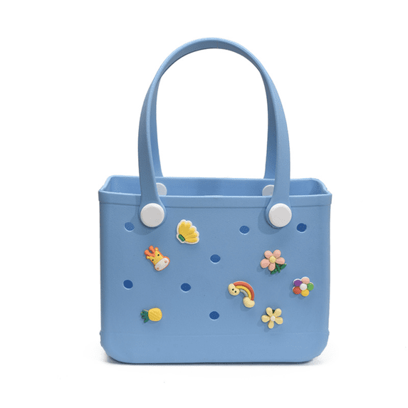 Eyucdvc Multifunctional Waterproof Handheld Storage Tote Bag, Portable Hollow Design Carry Bag with Detachable Decor Ornaments for Picnic Beach Shopping