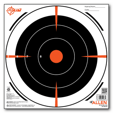 Ez Aim 8 Inch. Square Bullseye Shooting Paper Targets, 12-Pack, Black