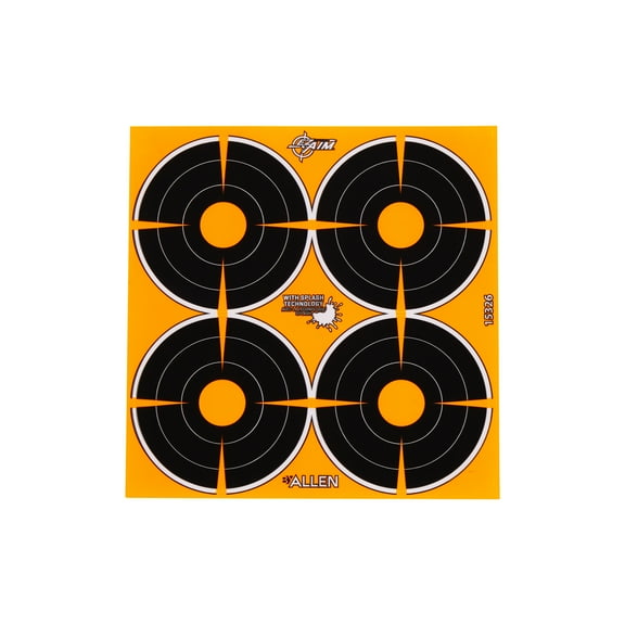 Ez Aim Adhesive Splash Reactive Paper Shooting Targets, 3 In Bullseye, 4-Targets Per Sheet, 12-Sheets, Black/Orange