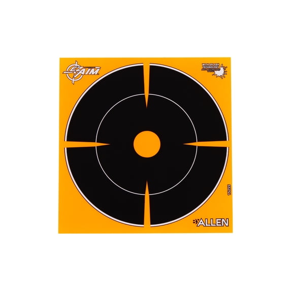 Ez Aim Adhesive Splash Reactive Paper Shooting Targets, Bullseye, 6 In Square, 12-Pack, Black & Orange