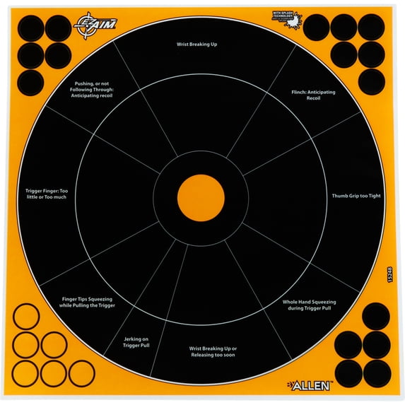 Ez Aim Adhesive Splash Reactive Paper Shooting Targets by Allen Company, Firearm Trainer, 12"W x 12"H, 5-Pack, Multi-Color