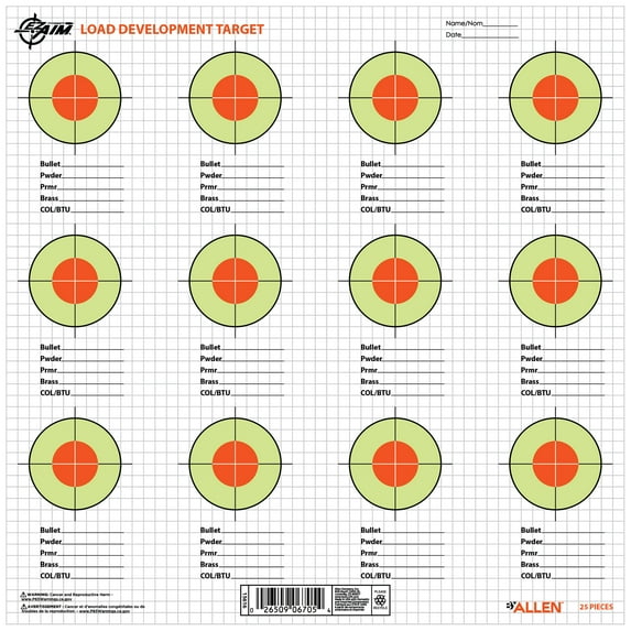 Ez Aim Load Development Paper Shooting Targets, 13.5 In Square, 25-Pack, Black