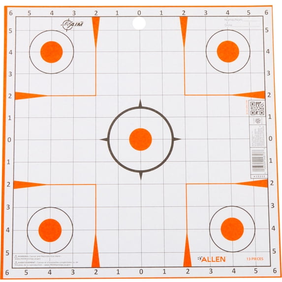 Ez Aim Paper Shooting Targets, 12 In Square Sight-In Grid, 13-Pack, White & Orange