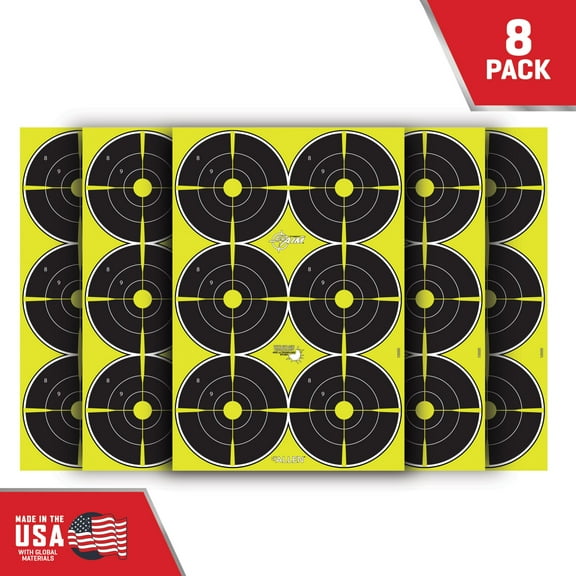 Ez Aim Splash Reactive Paper Shooting Targets, Bullseye, 6 Targets Per Sheet, 12.5"W x 18.25"H, 8-Pack, Black/Chartreuse