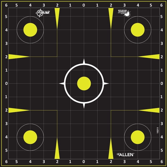 Ez Aim Splash Reactive Shooting Targets, Grid, 12" x 12", 12-Pack, Black, Paper Targets, 15211