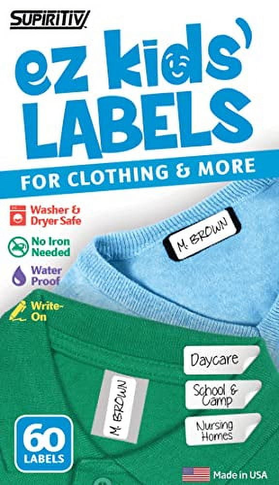 Ez Kids Clothing Labels Self-Stick No-Iron Write-On, Great for Children &  Adults, Washer & Dryer Safe, School, Camp, Nursing Care, Toys,  Organizing, All Purpose