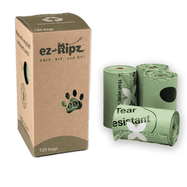 Ez-Ripz 100% Compostable, ASTM D6400 Compliant, Plant Based Pet Waste Bags, 8 Count