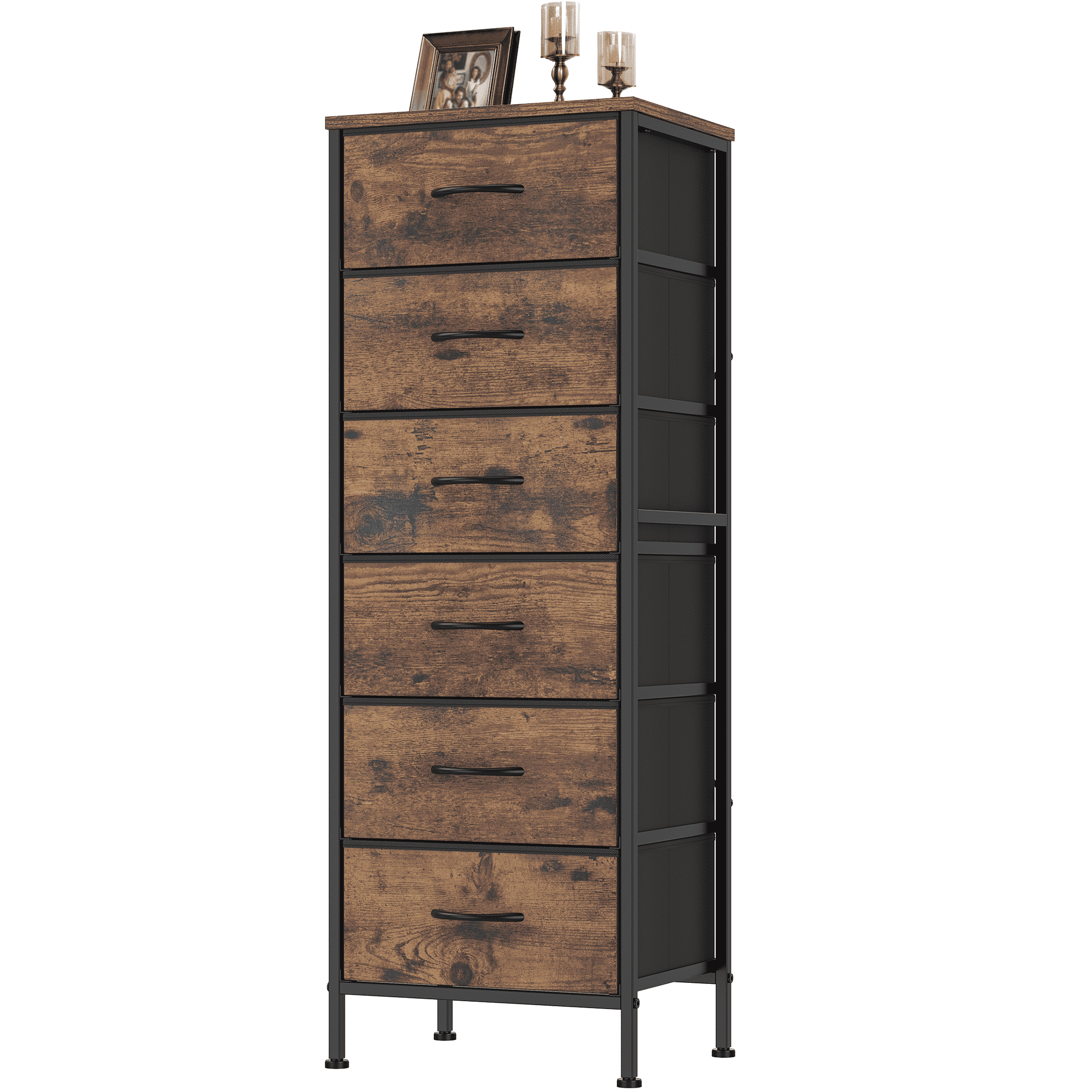 EZKAMFORT 6-Fabric Drawer Dresser for Bedroom Tall, Closet Drawers Dresser for Bedroom, Versatile for Bedroom & Living Room, Rustic Brown