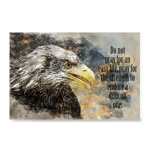EzPosterPrints - Most Popular Eagle Theme Quote Posters - Power Strength Brave Motivational Quotes Poster Printing - Wall Art Print for Home Office - DIFFICULT - 24X16 inches