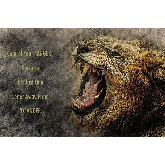 EzPosterPrints - Most Popular Lion Theme Quote Posters - Power Strength Brave Beast Motivational Quotes Poster Printing - Wall Art Print for Home Office - ANGER - 48X32 inches