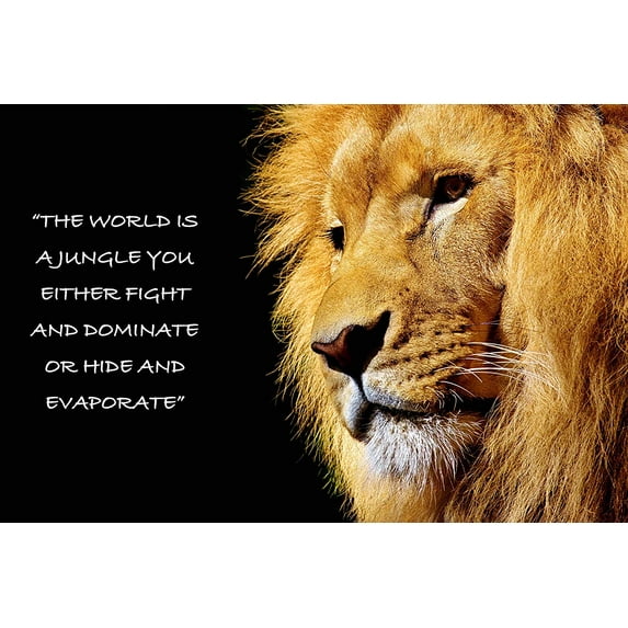 EzPosterPrints - Most Popular Lion Theme Quote Posters - Power Strength Brave Beast Motivational Quotes Poster Printing - Wall Art Print for Home Office - FIGHT-OR-HIDE - 18X12 inches