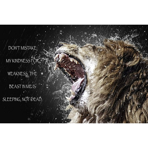 EzPosterPrints - Most Popular Lion Theme Quote Posters - Power Strength Brave Beast Motivational Quotes Poster Printing - Wall Art Print for Home Office - KINDNESS - 18X12 inches