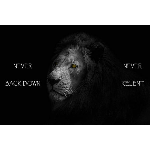 EzPosterPrints - Most Popular Lion Theme Quote Posters - Power Strength Brave Beast Motivational Quotes Poster Printing - Wall Art Print for Home Office - NEVER - 18X12 inches
