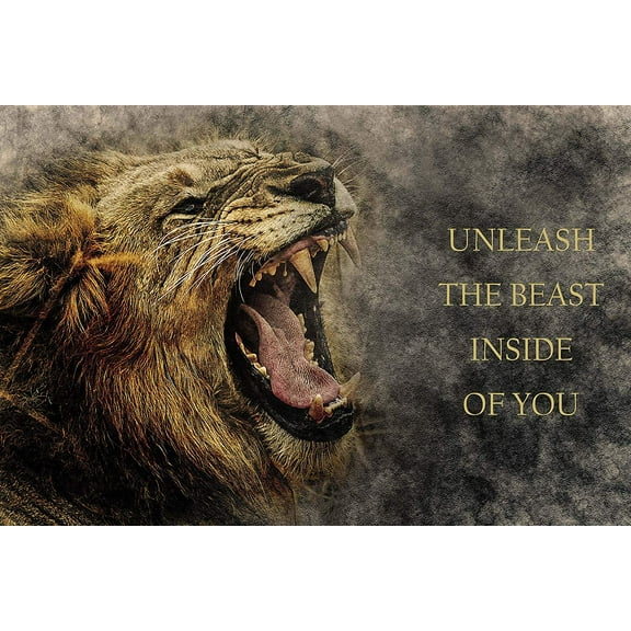 EzPosterPrints - Most Popular Lion Theme Quote Posters - Power Strength Brave Beast Motivational Quotes Poster Printing - Wall Art Print for Home Office - UNLEASH - 18X12 inches