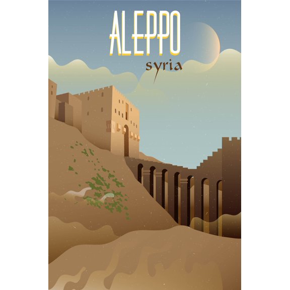 EzPosterPrints - Retro World Famous City Posters - Decorative, Vintage, Retro, Grunge Travel Poster Printing - Wall Art Print for Home Office - ALEPPO, SYRIA - 16X24 inches