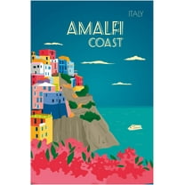 EzPosterPrints - Retro World Famous City Posters - Decorative, Vintage, Retro, Grunge Travel Poster Printing - Wall Art Print for Home Office - AMALFI COAST, ITALY - 12X18 inches