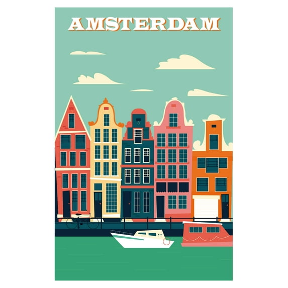 EzPosterPrints - Retro World Famous City Posters - Decorative, Vintage, Retro, Grunge Travel Poster Printing - Wall Art Print for Home Office - AMSTERDAM-3, HOLLAND - 16X24 inches