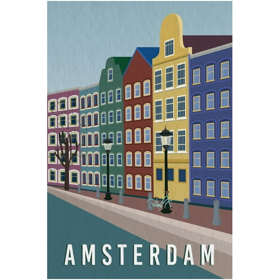 EzPosterPrints - Retro World Famous City Posters - Decorative, Vintage, Retro, Grunge Travel Poster Printing - Wall Art Print for Home Office - AMSTERDAM-5, NETHERLANDS - 12X18 inches