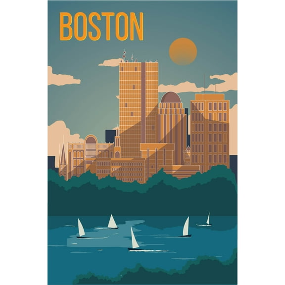 EzPosterPrints - Retro World Famous City Posters - Decorative, Vintage, Retro, Grunge Travel Poster Printing - Wall Art Print for Home Office - BOSTON, BOSTON - 24X36 inches
