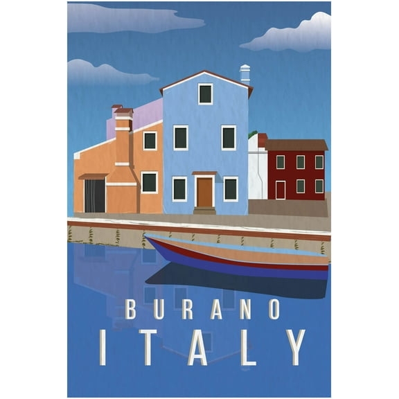EzPosterPrints - Retro World Famous City Posters - Decorative, Vintage, Retro, Grunge Travel Poster Printing - Wall Art Print for Home Office - BURANO, ITALY - 12X18 inches