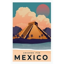 EzPosterPrints - Retro World Famous City Posters - Decorative, Vintage, Retro, Grunge Travel Poster Printing - Wall Art Print for Home Office - CHICHEN ITZA, MEXICO - 12X18 inches