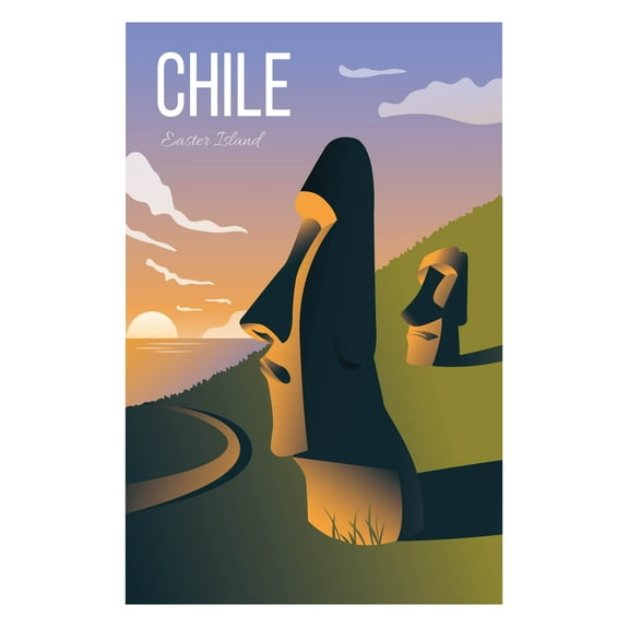 EzPosterPrints - Retro World Famous City Posters - Decorative, Vintage, Retro, Grunge Travel Poster Printing - Wall Art Print for Home Office - CHILE, CHILE - 12X18 inches