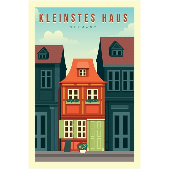 EzPosterPrints - Retro World Famous City Posters - Decorative, Vintage, Retro, Grunge Travel Poster Printing - Wall Art Print for Home Office - KLEINSTES HAUS, GERMANY - 12X18 inches