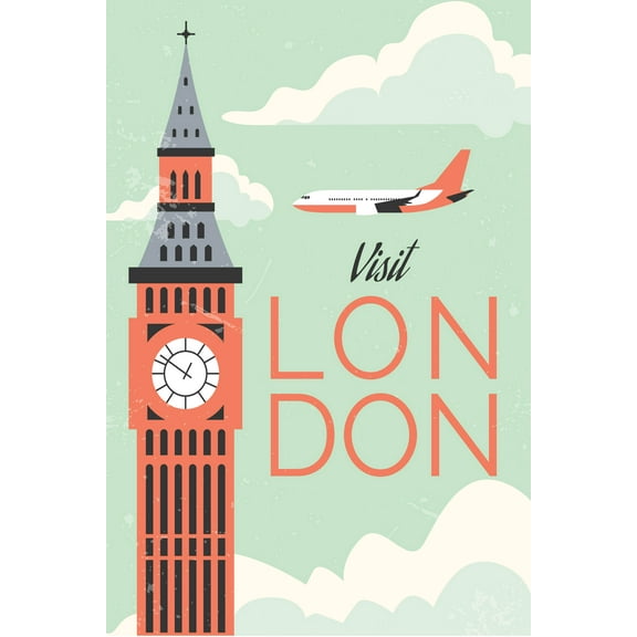 EzPosterPrints - Retro World Famous City Posters - Decorative, Vintage, Retro, Grunge Travel Poster Printing - Wall Art Print for Home Office - LONDON-4, ENGLAND - 12X18 inches